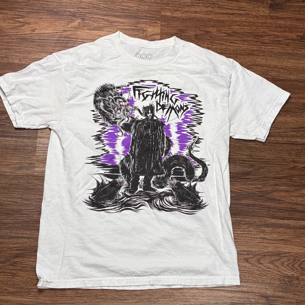 Juice WRLD Fighting Demons 999 Club T-Shirt Men's L White Rap Hip Hop Tee